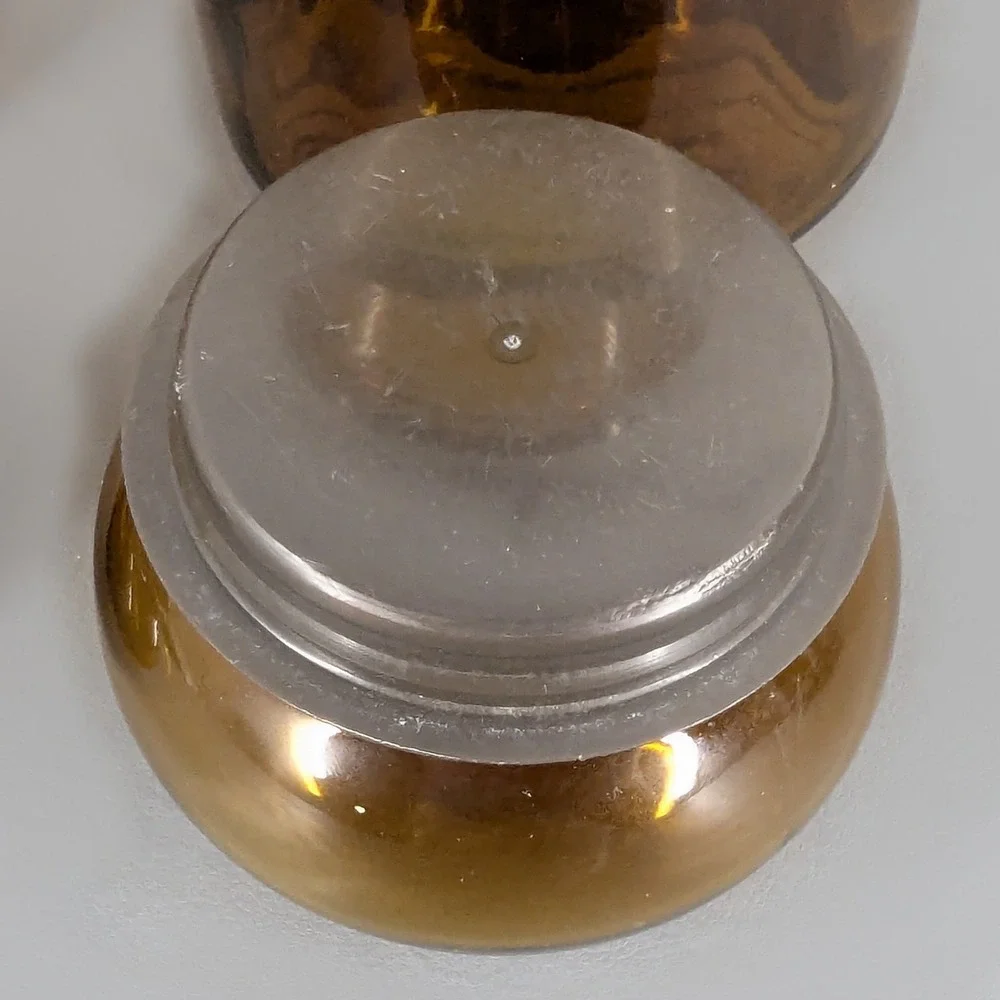 Vintage Amber Glass Apothecary Jar Set Bubble Top Stopper Mid Century Modern